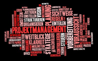Projektmanagement Wort Wolke, rot