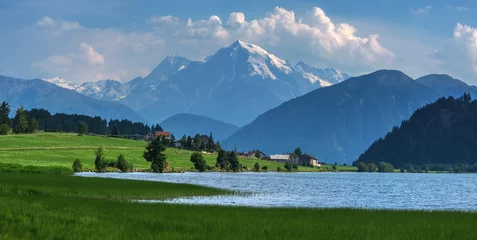 Foto op Plexiglas Beautiful view of the lake Muta (Haidersee) and Ortler peak, located near the village St. Valentin, Alps, Italy, Europe. © Ivan Kmit