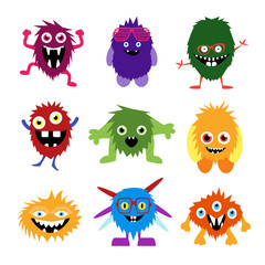 Vector set of cartoon cute monsters and aliens.