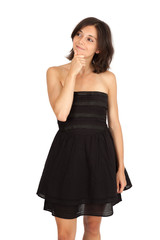 Beautiful woman doing different expressions in different sets of clothes: thinking