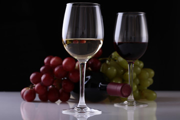 Wine glasses and grapes