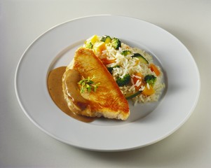 Turkey escalope with vegetable rice