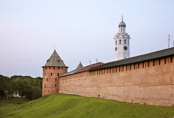 Metropolitan and Clock Tower in Novgorod the Great (Veliky Novgorod). Russia