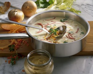 Cream of mustard soup with cured beef brisket