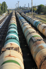 Tanks with fuel on freight railway station