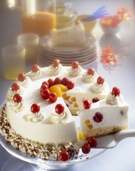 Apricot and sweet cherry cheesecake (made with cultured milk)