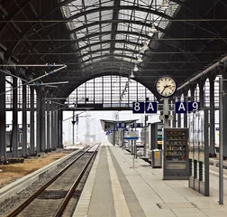 Acrylic prints Train station railway station with watch in Wiesbaden