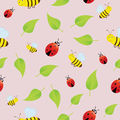 Vector seamless texture ladybugs baby bees