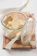 Shortbread biscuits in opened storage jar