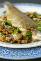 Stuffed trout with mushrooms and walnuts