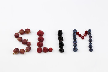 Slim written with fruits