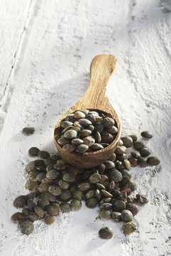 Mountain lentils on wooden spoon