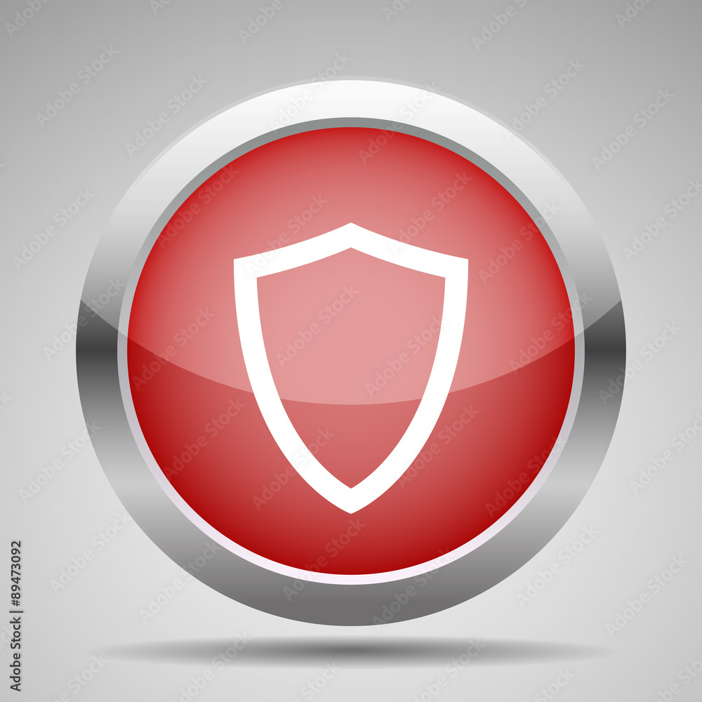 Poster Web icon. Shield in line style. Red button.