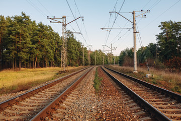 Fototapeta na wymiar railway track line leading into unknown