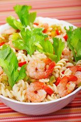 Fusilli, shrimp and celery salad