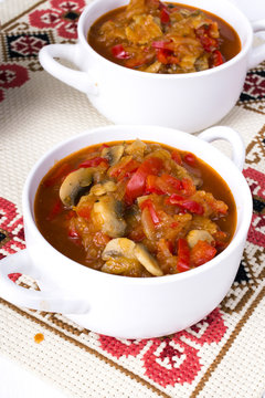 letcho with paprika, zucchini and champignon mushroom