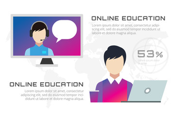 Online education vector icons. Webinar, school