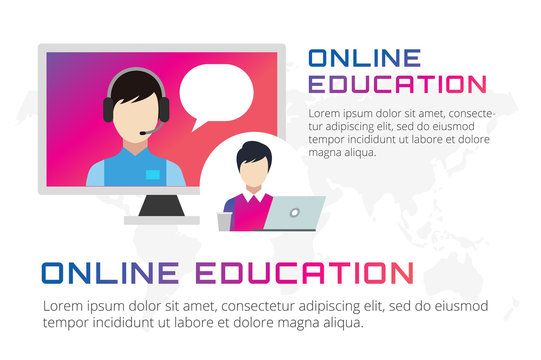 Online education vector icons. Webinar, school