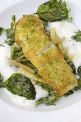 Halibut fillet with herb crust and lemon basil sauce