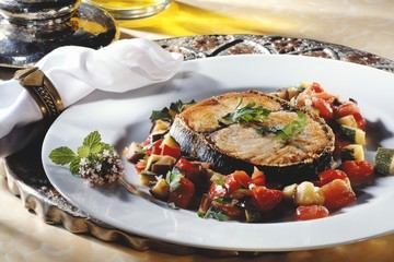 Tuna steak on vegetables