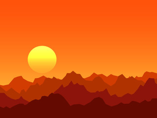 Orange sunrise mountains vector background