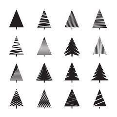 Obraz premium Set of Black Christmas Trees. Vector Illustrations.