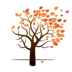 Color Autumn Tree and Wind. Vector Illustration.