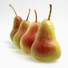 Four fresh pears in a row