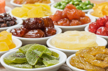 Close-up  dried kiwi  fruits with group of  dried fruits