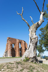 Obraz premium Ruins of gothic church from 14/15th century located in Trzesacz near the Baltic Sea. Currently, remained only fragment of southern wall. Trzesacz village, Poland, Europe.