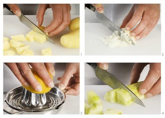 Step-by-step: fried potatoes with cucumber and smoked fish