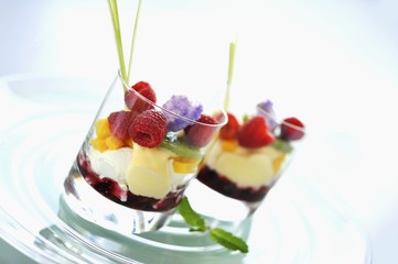 Lemon grass sorbet with vanilla cream and berries