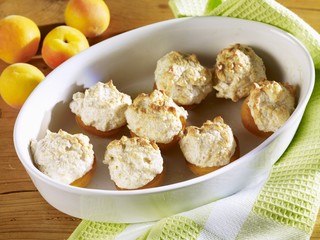 Apricots stuffed with amaretto almond foam