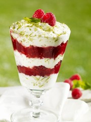 Layered quark and raspberry dessert