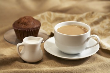 Cup of Coffee with Cream; Bran Muffin