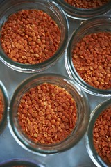 Open Canning Jars of Red Lentils; From Above