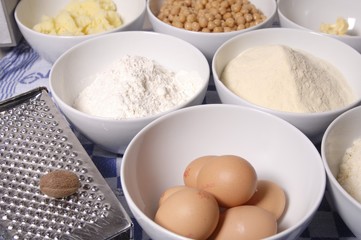Fototapeta na wymiar Ingredients for gnocchi dough
