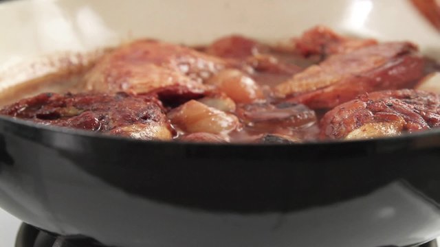 Coq au vin being prepared