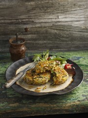 Crispy courgette and carrot fritters with sunflower seeds