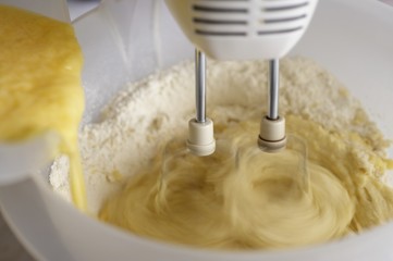 Cake mixture being stirred