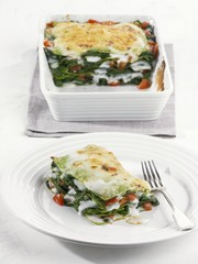 Spinach lasagne with tomatoes