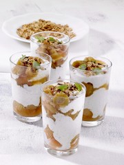 Layered rhubarb desserts with roasted oats
