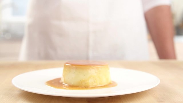 Creme caramel being knocked out