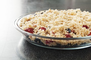 Prepared Berry Gratin in Baking Dish Ready to be Baked