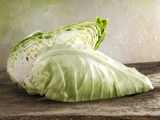 A halved pointed cabbage