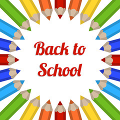 Obraz premium Vector frame with colored pencils. Postcard Back to School.