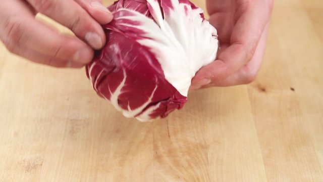Radicchio being cleaned