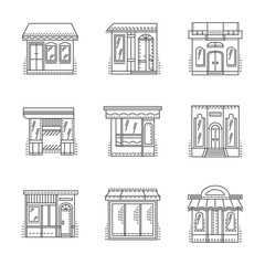 Store and shops line icons set