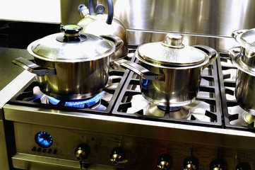 Pans on a gas cooker