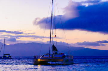 Catamaran at sea on Maui, Hawaii, USA